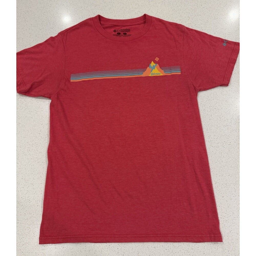 Columbia Sportswear Mens Size Small Striped Graphic T-Shirt Heather Red